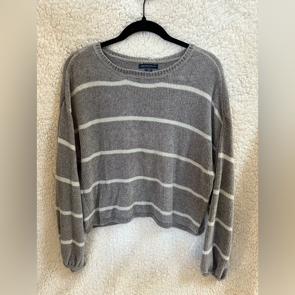 American Eagle Outfitters Gray and White Striped Sweater